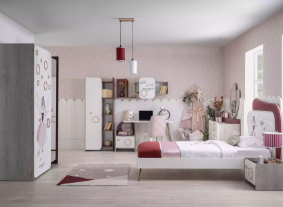Luxury Childrens room Set Bed Wardrobe Shelf Children Furniture Girls 8pcs
